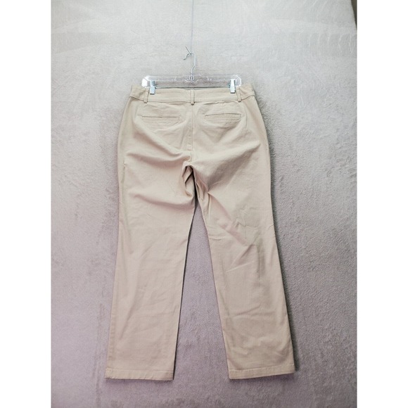 LOFT Cropped Pants Women's Petite 12 Tan Cotton Pockets Flat‎ Front Straight Leg - Picture 2 of 7